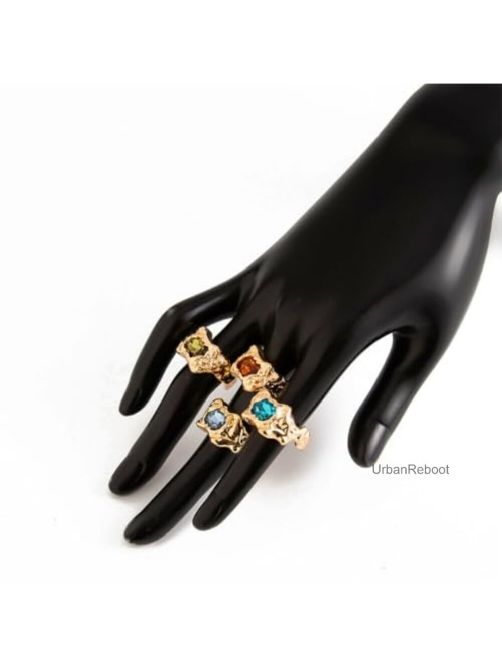 Chunky Hammered Stackable Statement Rings Adjustable One Size - Picture 4 of 6